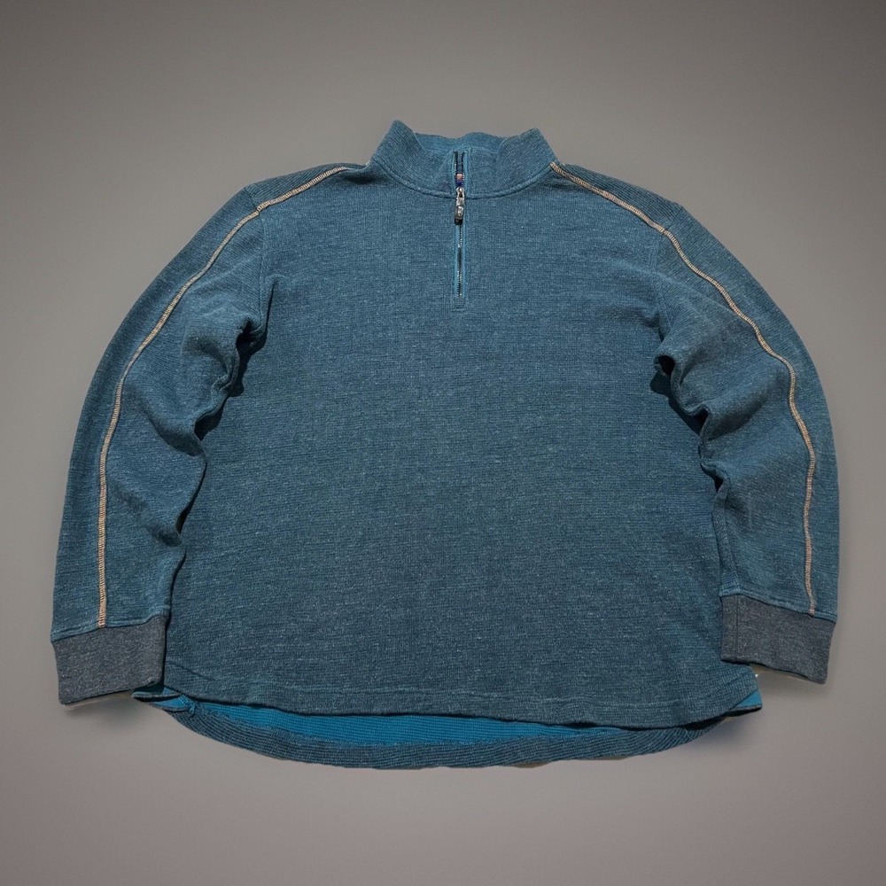 Robert Graham Mens Blue Classic Fit Office Work Quarter Zip Pullover Sweater XL